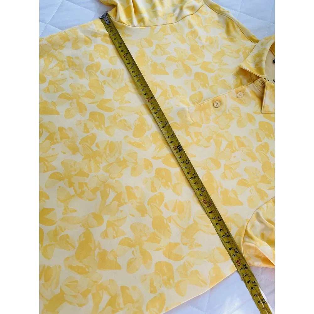 Adidas Mens Size‎ S Yellow Golf Polo Shirt Floral Print Performance Stretch Tee